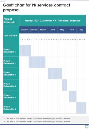 Gantt Chart For Pr Services Contract Proposal One Pager Sample Example Document Slide01