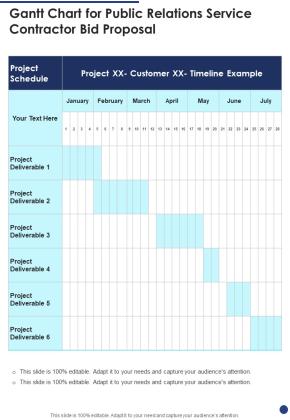 Gantt Chart For Public Relations Service Contractor Bid Proposal One Pager Sample Example Document Slide01