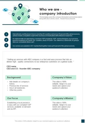 IP Telephony Services Proposal Who We Are Company Introduction One Pager Sample Example Document Slide01