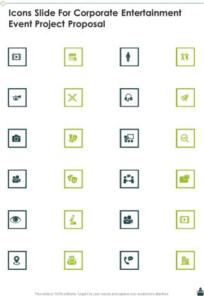 Icons Slide For Corporate Entertainment Event Project Proposal One Pager Sample Example Document Slide01