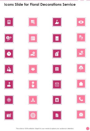 Icons Slide For Floral Decorations Service One Pager Sample Example Document Slide01