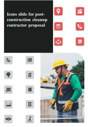 Icons Slide For Post Construction Cleanup Contractor Proposal One Pager Sample Example Document Slide01