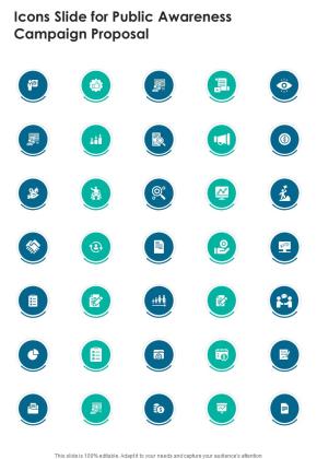 Icons Slide For Public Awareness Campaign Proposal One Pager Sample Example Document Slide01