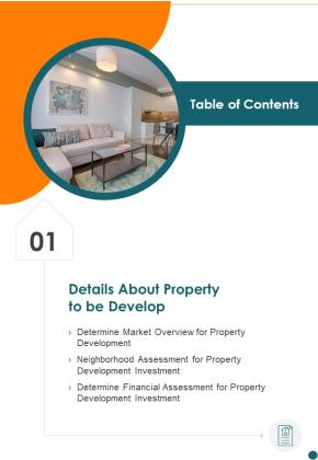 Investment Proposal For Real Estate Development For Table Of Contents One Pager Sample Example Document Slide01