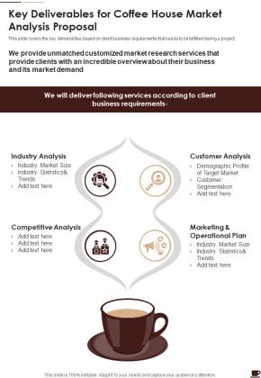 Key Deliverables For Coffee House Market Analysis Proposal One Pager Sample Example Document Slide01