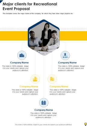 Major Clients For Recreational Event Proposal One Pager Sample Example Document Slide01