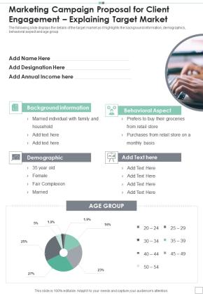 Marketing Campaign Client Engagement Explaining Target Market One Pager Sample Example Document Slide01