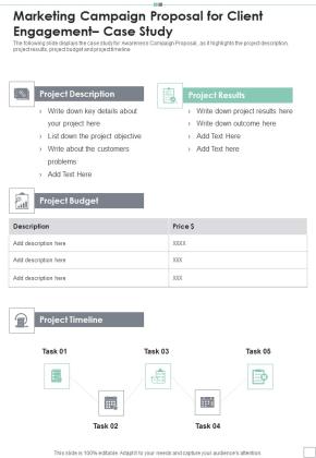 Marketing Campaign Proposal For Client Engagement Case Study One Pager Sample Example Document Slide01