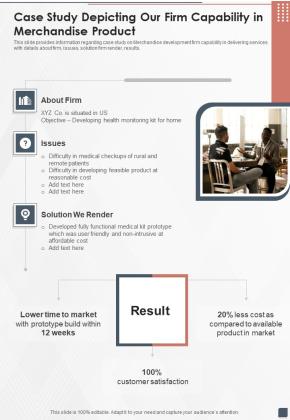 Merchandise Product Development Funding Case Study Depicting Our Firm Capability One Pager Sample Example Document Slide01