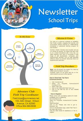 Newsletter For School Trips PDF Document PPT Template Slide01