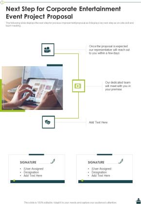 Next Step For Corporate Entertainment Event Project Proposal One Pager Sample Example Document Slide01