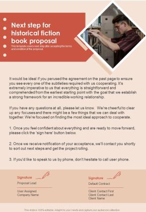 Next Step For Historical Fiction Book Proposal One Pager Sample Example Document Slide01