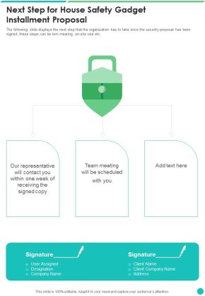 Next Step For House Safety Gadget Installment Proposal One Pager Sample Example Document Slide01