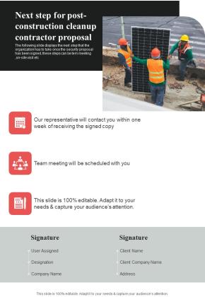 Next Step For Post Construction Cleanup Contractor Proposal One Pager Sample Example Document Slide01