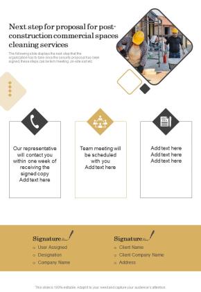 Next Step For Proposal For Post Construction Commercial Spaces Cleaning Services One Pager Sample Example Document Slide01