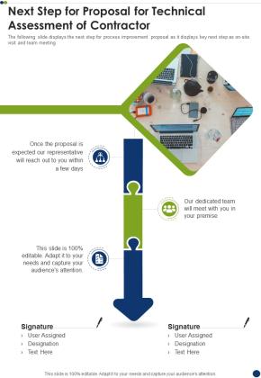 Next Step For Proposal For Technical Assessment Of Contractor One Pager Sample Example Document Slide01