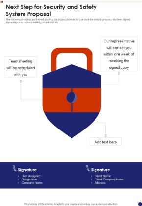 Next Step For Security And Safety System Proposal One Pager Sample Example Document Slide01