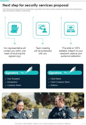 Next Step For Security Services Proposal One Pager Sample Example Document Slide01