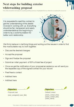 Next Steps For Building Exterior Whitewashing Proposal One Pager Sample Example Document Slide01
