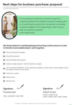 Next Steps For Business Purchase Proposal One Pager Sample Example Document Slide01