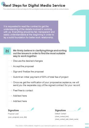 Next Steps For Digital Media Service One Pager Sample Example Document Slide01