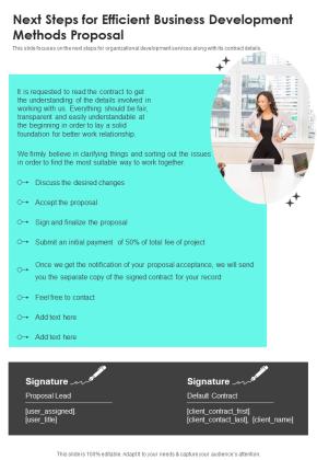 Next Steps For Efficient Business Development Methods Proposal One Pager Sample Example Document Slide01