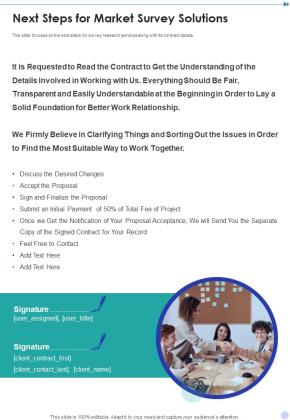 Next Steps For Market Survey Solutions One Pager Sample Example Document Slide01