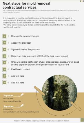 Next Steps For Mold Removal Contractual Services One Pager Sample Example Document Slide01
