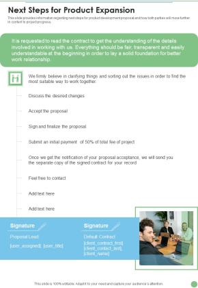 Next Steps For Product Expansion One Pager Sample Example Document Slide01