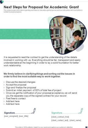 Next Steps For Proposal For Academic Grant One Pager Sample Example Document Slide01