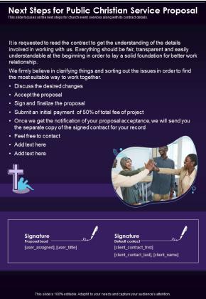 Next Steps For Public Christian Service Proposal One Pager Sample Example Document Slide01