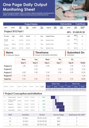 One Page Daily Output Monitoring Sheet PDF Document PPT Template