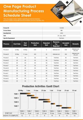 One Page Product Manufacturing Process Schedule Sheet PDF Document PPT ...