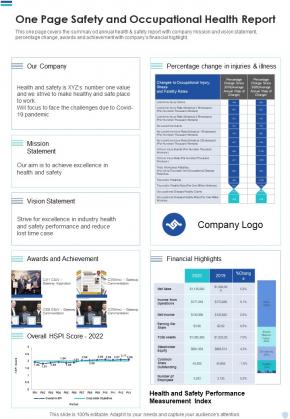 One Page Safety And Occupational Health Report One Pager Documents