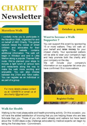 One Pager Newsletter For Charity Marathon PDF Document PPT Template Slide01
