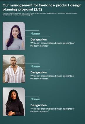 Our Management For Freelance Product Design Planning Proposal One Pager Sample Example Document Slide02