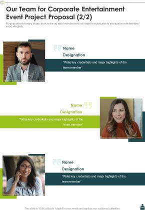 Our Team For Corporate Entertainment Event Project Proposal One Pager Sample Example Document Slide02