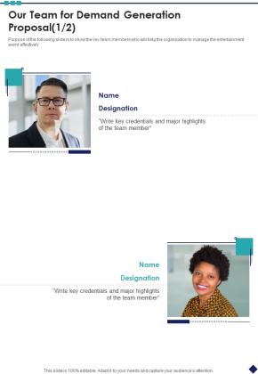 Our Team For Demand Generation Proposal One Pager Sample Example Document Slide01