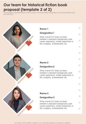 Our Team For Historical Fiction Book Proposal One Pager Sample Example Document Slide02
