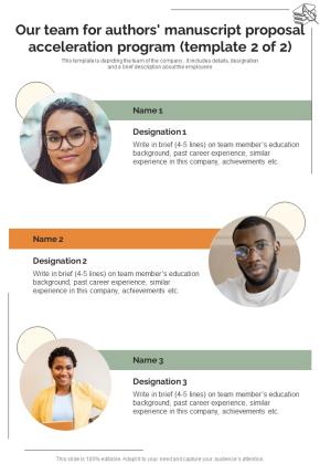Our Team For Manuscript Proposal Acceleration Program One Pager Sample Example Document Slide02
