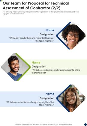 Our Team For Proposal For Technical Assessment Of Contractor One Pager Sample Example Document Slide02