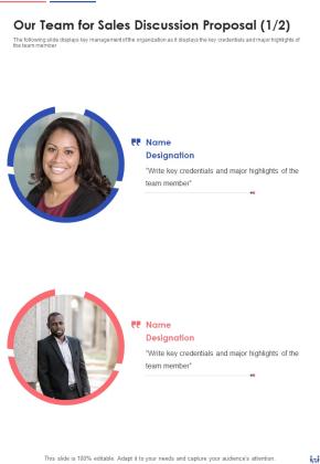 Our Team For Sales Discussion Proposal One Pager Sample Example Document Slide01