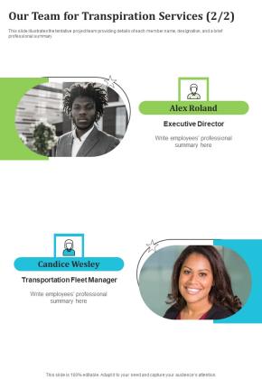 Our Team For Transpiration Services One Pager Sample Example Document Slide02