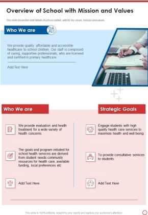 Overview Of School With Mission And Values One Pager Documents Slide02