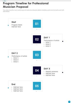 Program Timeline For Professional Musician Proposal One Pager Sample Example Document Slide01