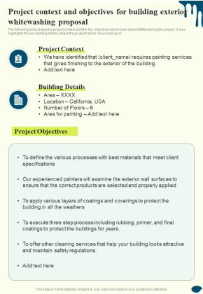 Project Context And Objectives For Building Exterior Whitewashing One Pager Sample Example Document Slide01