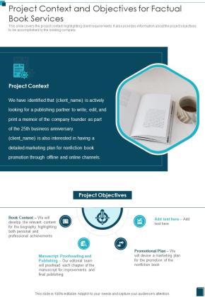 Project Context And Objectives For Factual Book Services One Pager Sample Example Document Slide01