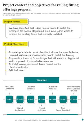 Project Context And Objectives For Railing Fitting Offerings Proposal One Pager Sample Example Document Slide01