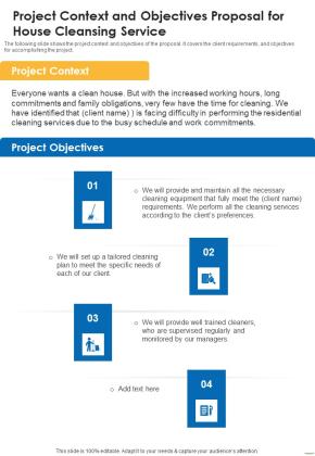Project Context And Objectives Proposal For House Cleansing Service One Pager Sample Example Document Slide01
