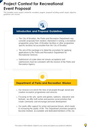 Project Context For Recreational Event Proposal One Pager Sample Example Document Slide01